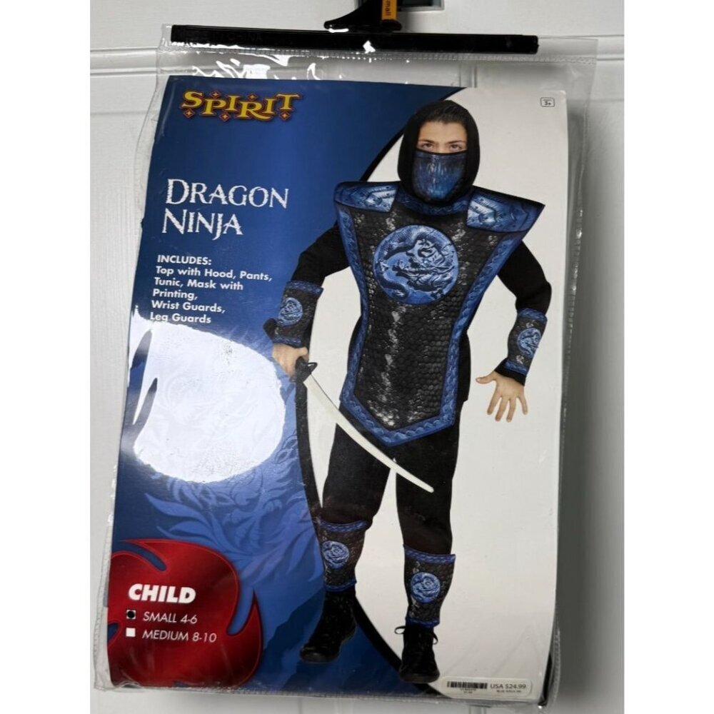 Spirit Halloween Dragon Ninja Child Costume Blue & Black Sz Small Missing Mask